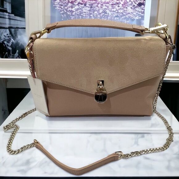 NWT Ted Baker Taupe Padlock Leather Handbag - Picture 2 of 16